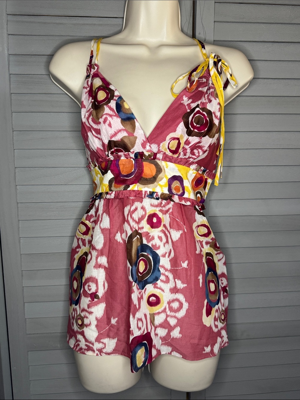BCBG Pink Floral Mini Dress with Yellow Accent
